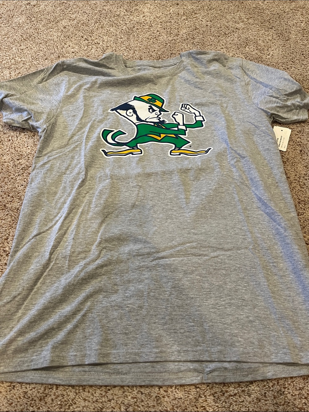 Men's Notre Dame Gray Short-Sleeve Tee with Fighting Irish Mascot Graphic
